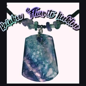 Rainbow Fluorite Necklace with Swarovski crystals featuring 100 ct pendant
